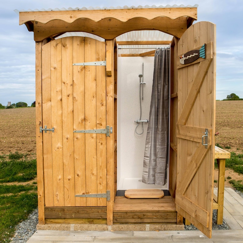 Twin Outdoor Shower Unit - Two Off-grid Shower Cubicles in Wooden ...
