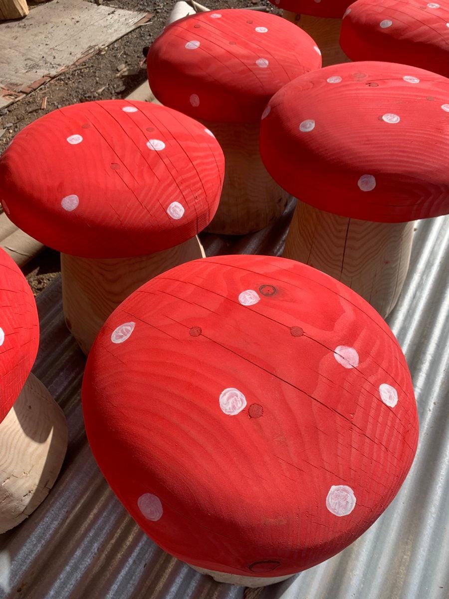Mushroom Stool | Hand-carved Larch or Douglas Fir | Garden Fairy