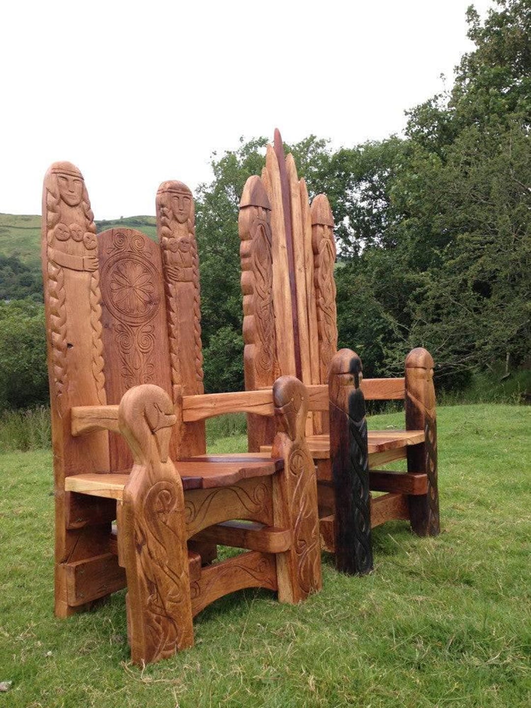 Rustic Throne Hand-carved Viking Throne With Norse Mythology Designs – Unique Rustic ...