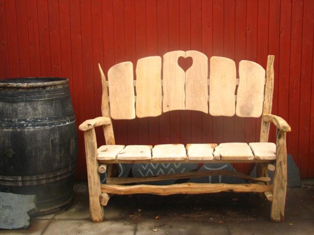 Oak Heart Bench | Fan Back Reclaimed Solid Oak | Hand-carved Heart ...