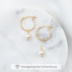 Brautschmuck, Creolen mit Perlen Hochzeit, Ohrringe Perle Hochzeit, Brautohrringe, 925er Silber Schmuck | Holly mit Perle
