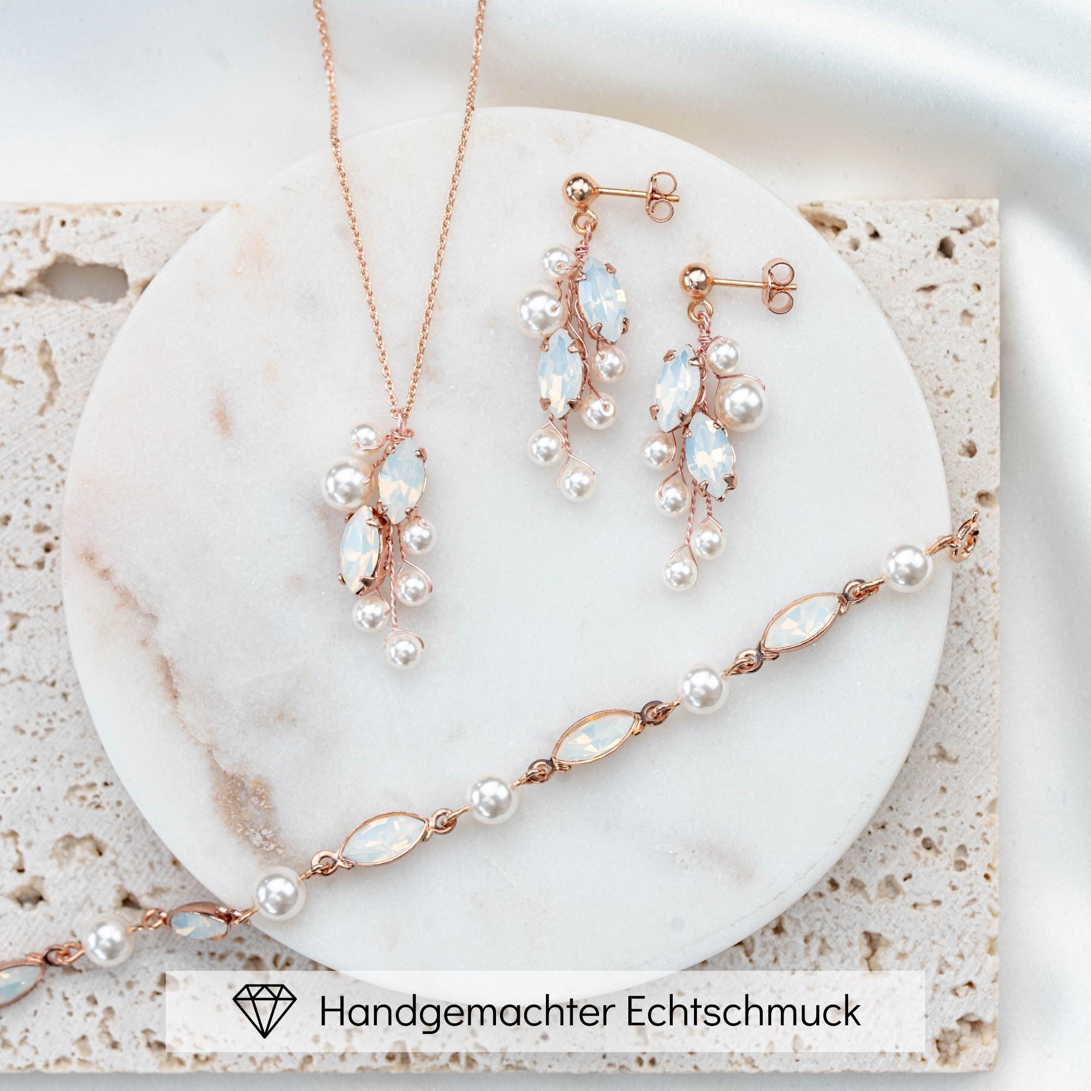 Set Gioielli Perle E Zirconi: Collana E Orecchini Pendenti Per Sposa, Damigella O Regalo Elegante - 3