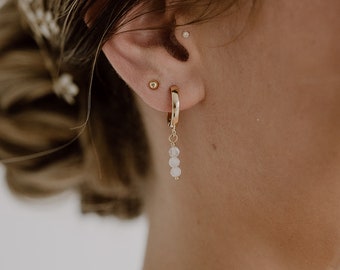 Bridal jewelry, bridal earrings, hoop earrings with pearl, hoop earrings Luna, earrings with moonstone, moonstone jewelry