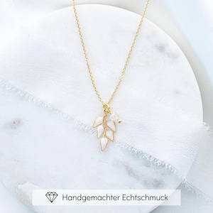 Bruidsketting met bladhanger, bloemenbruidsketting voor de bruid, bruidsketting ivoor, bruidssieraden van 925 zilver, bruidsketting | Lana