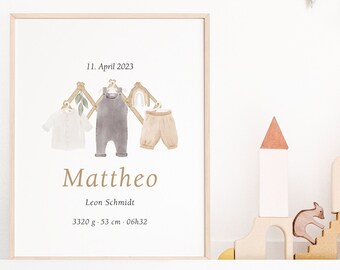 Geburtsposter personalisiert Namensposter Boho Junge Mädchen mit Geburtsdaten Geschenk zur Geburt