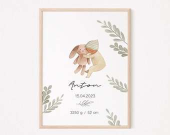 Geburtsposter personalisiert Namensposter Boho Junge Mädchen mit Geburtsdaten Geschenk zur Geburt