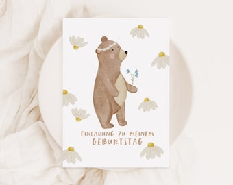 Geburtstagseinladung Bärenmädchen Blumen Einladungskarten Kindergeburtstag, Prinzessin Alles Gute, Glückwunschkarte Kind