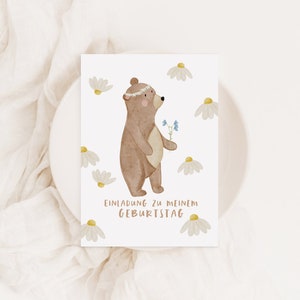 Geburtstagseinladung Bärenmädchen Blumen Einladungskarten Kindergeburtstag, Prinzessin Alles Gute, Glückwunschkarte Kind