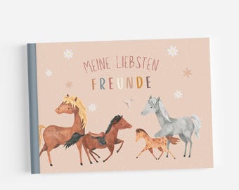 Freundebuch Pferde Grundschule für Mädchen Geschenk zur Einschulung in Schule oder Kindergarten Reiten Junge A5 Format Quer