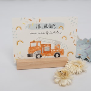 10er Set Kindergeburtstag Einladungskarten Feuerwehr Auto| Einladung für Jungen | Mädchen zum Kindergeburtstag | Einladungskarte A6