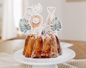 Cake Topper erster Geburtstag Safari Babyparty 1. Geburtstag Tiere mit Löwe und Tiger als DIY zum ausschneiden