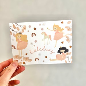 Set Geburtstagseinladung Prinzessin Mädchen Boho Einladungskarten Kindergeburtstag, Ballerina mit Umschlag