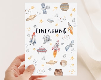 Set Weltraum Kindergeburtstag Einladungskarten Weltall Astronaut | Galaxie Einladung für Jungs | Kindergeburtstag | Einladungskarte A6