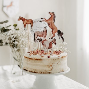 Cake Topper Pferde Geburtstag Mädchen Tischdeko Kindergeburtstag Pferdegeburtstag  DIY Set Geburtstagsdeko  Pferdemädchen