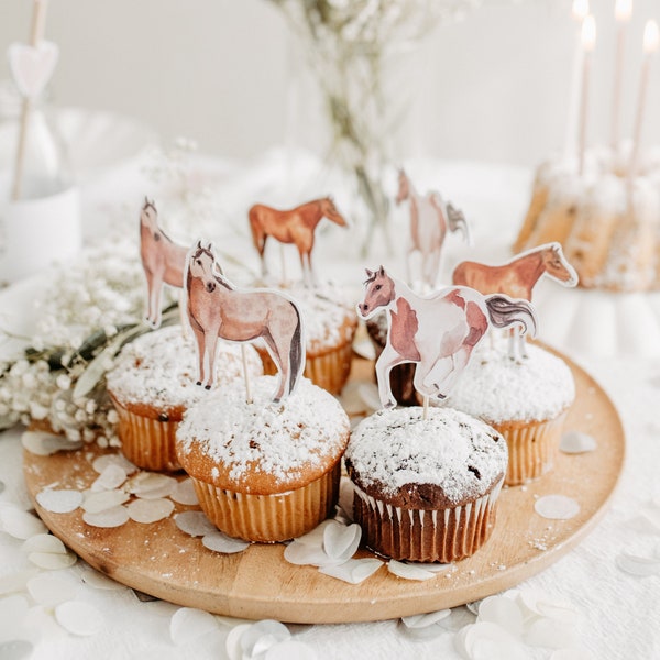 Muffin Topper Pferde Geburtstag Mädchen Tischdeko Kindergeburtstag Pferdegeburtstag  DIY Set Geburtstagsdeko  Pferdemädchen