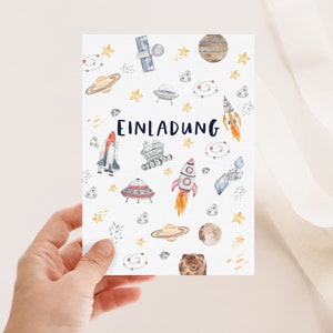 Set Weltraum Kindergeburtstag Einladungskarten Weltall Astronaut | Galaxie Einladung für Jungs | Kindergeburtstag | Einladungskarte A6