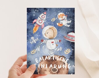 Set Weltraum Kindergeburtstag Einladungskarten Weltall Astronaut | Galaxie Einladung für Jungs | Kindergeburtstag | Einladungskarte A6