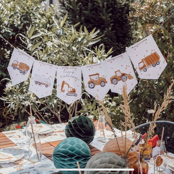 Girlande Bagger Geburtstag Wimpelkette Kindergeburtstag Baustelle Geburtstagsdeko Kindergeburtstag Pferdemädchen