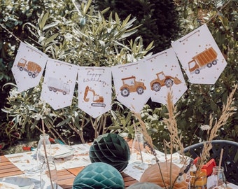Garland Excavator Birthday Pennant Chain Children's Birthday Construction Site Birthday Decoration Children's Birthday Horse Girl