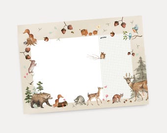 Schreibtischunterlage Waldtiere beige Kind Junge Mädchen beschreibbar Geschenk zum Schulanfang Geschenkidee Ostergeschenk