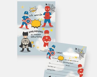 Einladungskarten Superhelden Set Spiderman Batman zum Kindergeburtstag Geburtstag