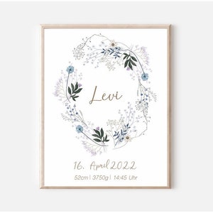 Geburtsposter Baby  Boho Junge Mädchen personalisiert mit Geburtsdaten Geschenk zur Geburt