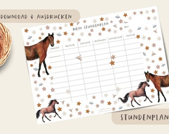 Timetable for children, horse, A4, enrollment, horse girl, 1st grade, schoolchild