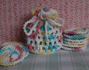 DIY Scrubbie Bag with Face Scrubbies Crochet PATTERN eco-friendly reusable