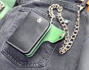 Ręcznie robiony skórzany portfel motocyklowy z łańcuchem ze stali nierdzewnej – męski portfel typu trucker