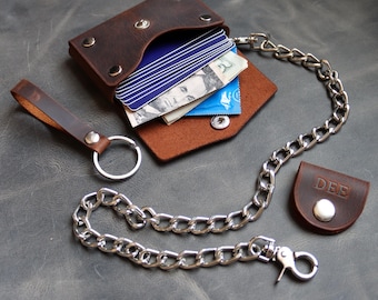 Portfel z łańcuszkiem - Minimalistyczny styl motocyklowy - Skóra naturalna - Spersonalizowany - Okucia ze stali nierdzewnej -