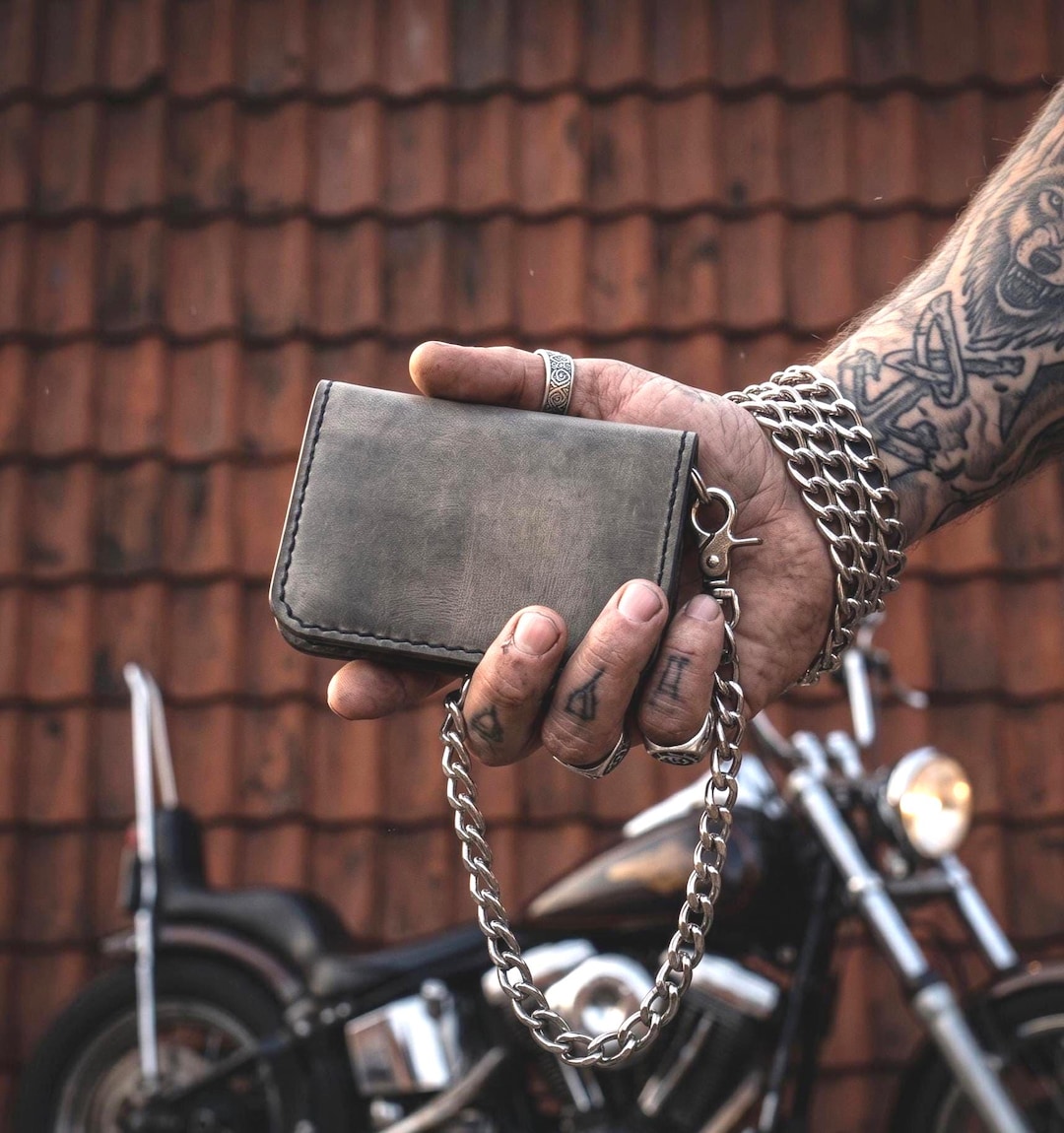 Custom Biker Wallets Biker Chain Wallet With ID Window - Crazy Horse Leather - Handmade ...