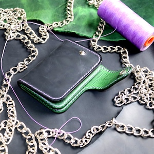 Cartera de cuero hecha a mano para motociclista con cadena de acero inoxidable – Cartera de camionero para hombre