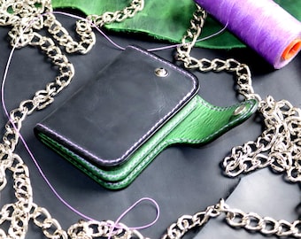 Portafoglio da motociclista in pelle fatto a mano con catena in acciaio inossidabile – Portafoglio da camionista da uomo