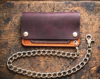 Handgemaakte leren portemonnee met ketting ontworpen voor motorrijders en dagelijks gebruik - custom-bestelling