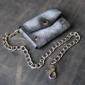 Cartera Fantasma con Cadena - Tarjetero de Cuero - Negro Sucio - Cartera de Motociclista Minimalista - Regalos para Motociclistas - Pátina Vintage - Cartera EDC