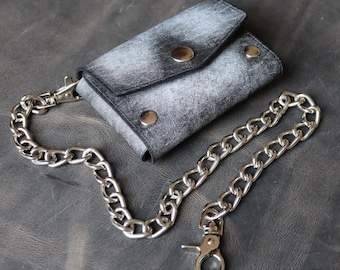 Portfel z łańcuszkiem - Minimalistyczny styl motocyklowy - Prawdziwa skóra Ghost - Spersonalizowany - Okucia ze stali nierdzewnej -