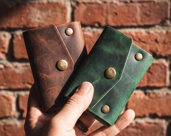 Handmade Snap Wallet – Minimal Leather Card Holder – Crazy Horse Leather – EDC