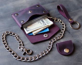 Portfel z łańcuszkiem - Minimalistyczny styl motocyklowy - Skóra naturalna - Spersonalizowany - Okucia ze stali nierdzewnej -