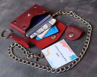 Portfel z łańcuszkiem - Minimalistyczny styl motocyklowy - Skóra naturalna - Spersonalizowany - Okucia ze stali nierdzewnej -