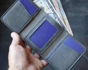 Klasyczny, 3-składany portfel skórzany – niezbędny dla mężczyzn – wyjątkowe, ręcznie wykonane detale – praktyczny organizer na gotówkę – prawdziwa skóra