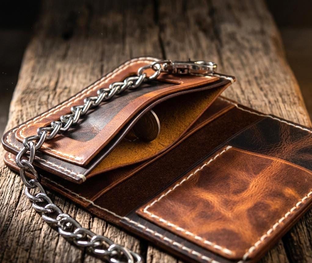 Custom Biker Wallets Handmade Biker Wallet With Chain - Crazy Horse Leather - Motorcycle ...