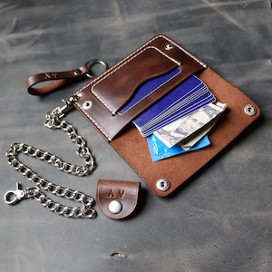 Cartera de cuero italiano con cadena (juego de 3) - Pedidos personalizados y notas de regalo - HandStitch - Regalos para él y para ella