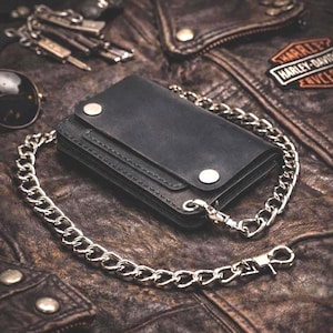 Schwarze Trucker Geldbörse - Handgefertigte Leder Biker Ketten Geldbörse - Edelstahl-Hardware - Kundenbestellung