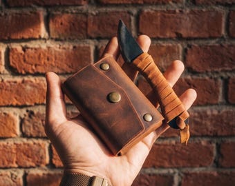 Handmade Snap Wallet – Minimal Leather Card Holder – Crazy Horse Leather – EDC