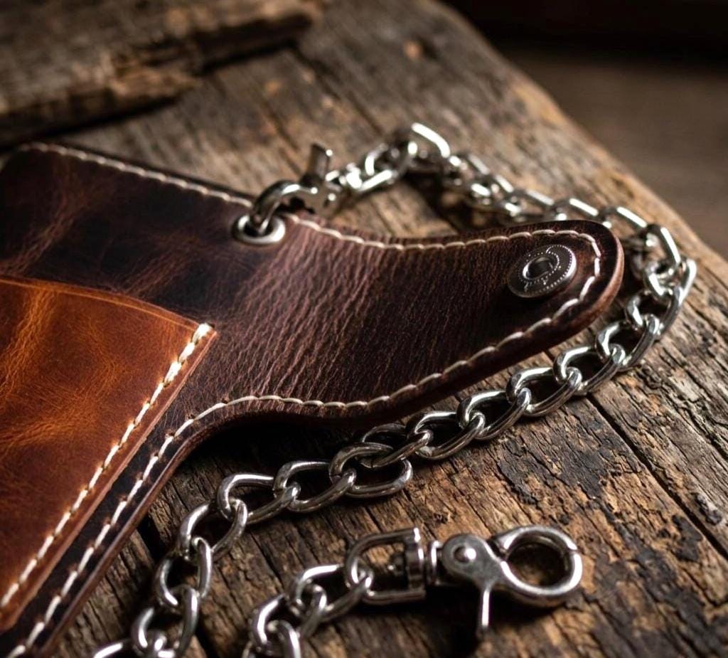Custom Biker Wallets Handmade Biker Wallet With Chain - Crazy Horse Leather - Motorcycle ...