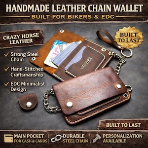 Ensemble de portefeuille en cuir fait main avec chaîne conçu pour les motards et les déplacements quotidiens - Commande personnalisée