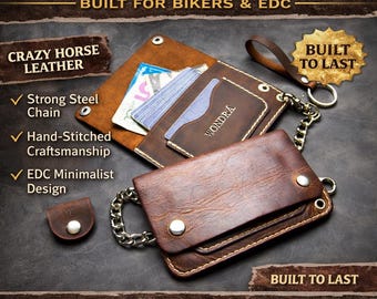 Handmade Leather Chain Wallet Set Designed for Bikers and Everyday Carry - Custom Order