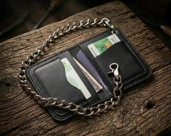 Minimalist Biker Wallet for Riders- Handmade Leather Chain Wallet Set –