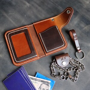 Italienische Leder Geldbörse mit Kette in 2 Farbe / Biker Geldbörse mit Edelstahl Kette / Handgemacht / Motorrad Geschenke / Japanischer Stil