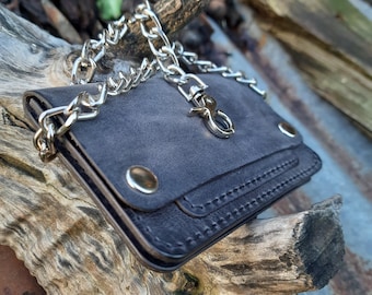 Ręcznie robiony skórzany portfel motocyklowy z łańcuchem ze stali nierdzewnej